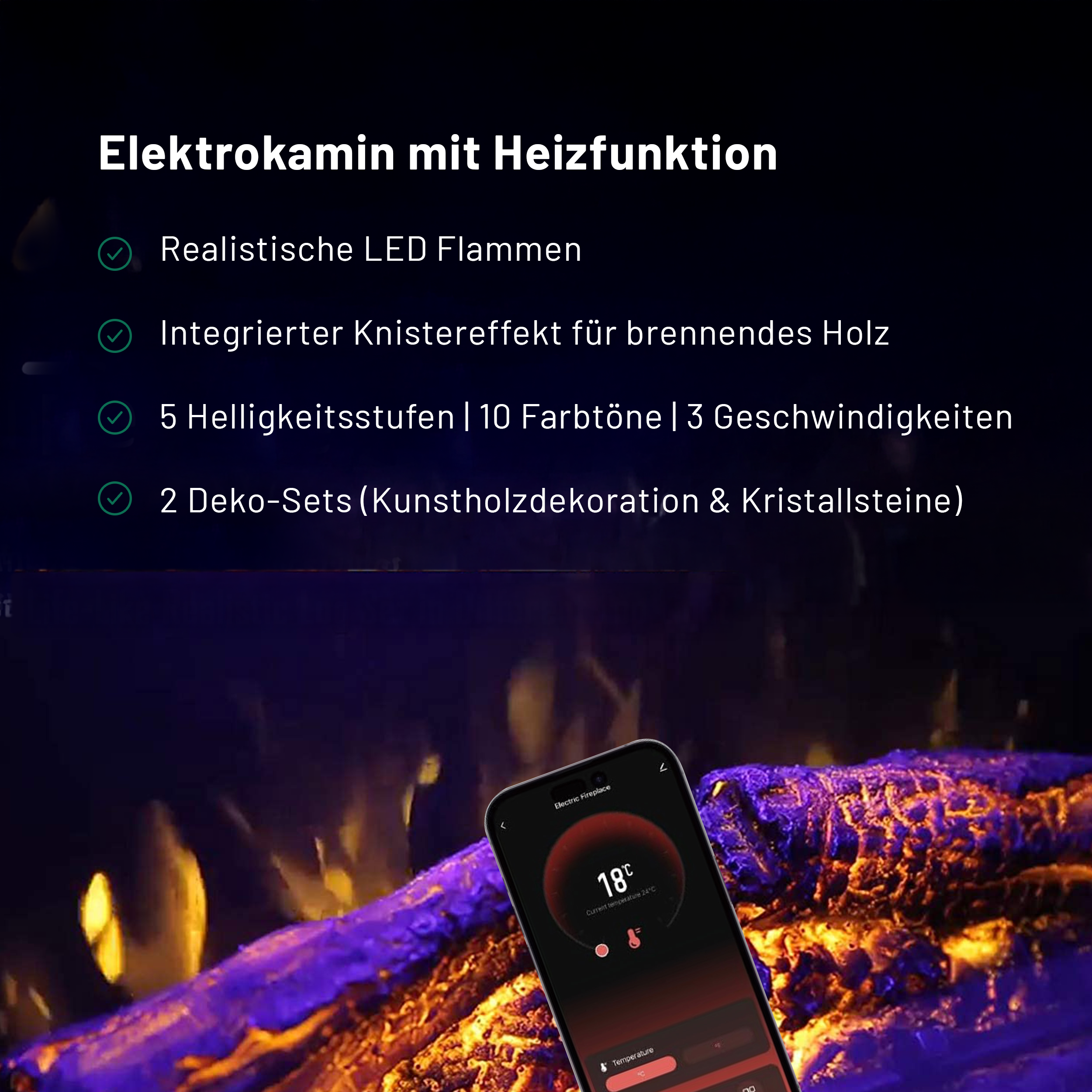 Glow Fire Cobalt mit Holzfach Standkamin Elektrokamin