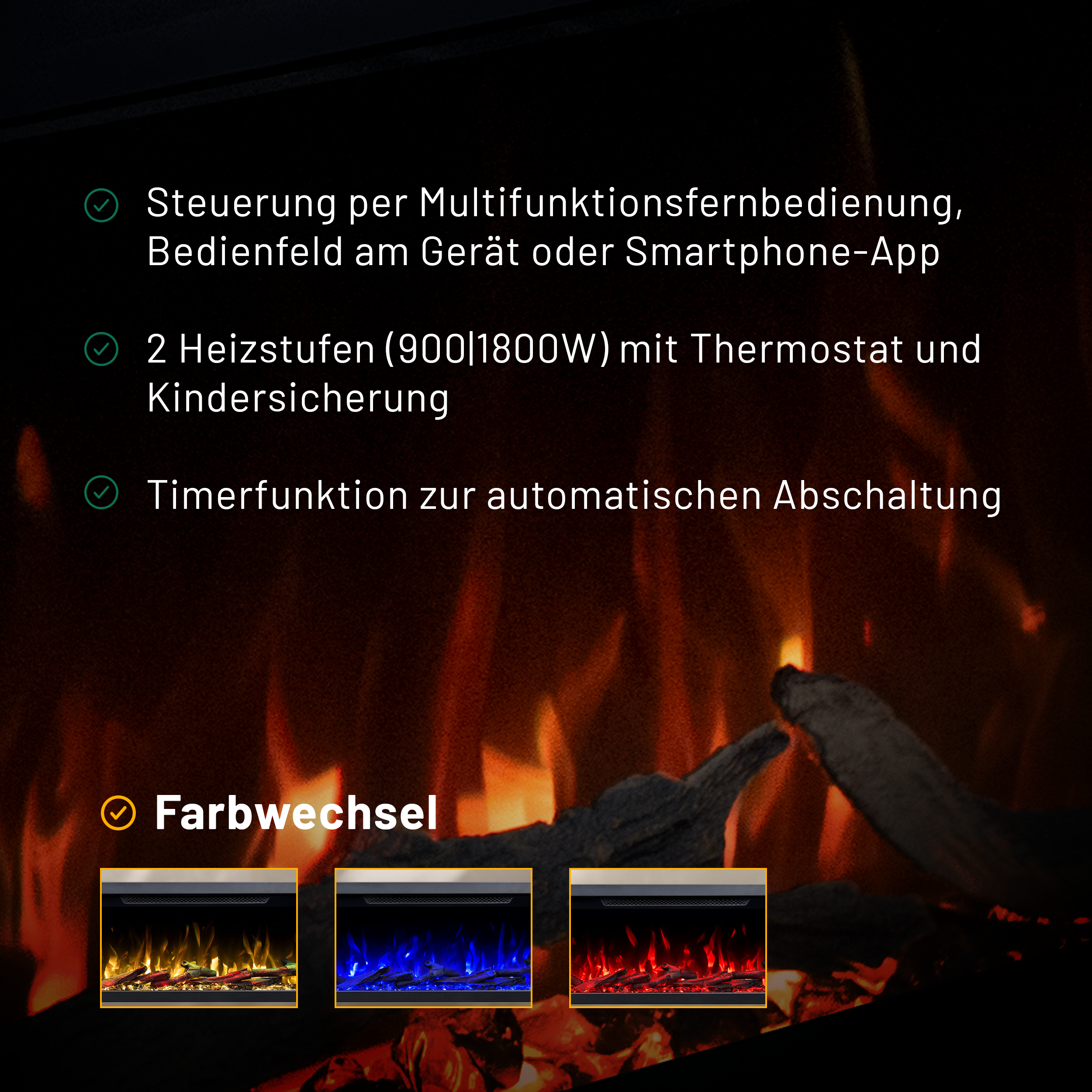 Glow Fire Clear Wall Elektrokamin