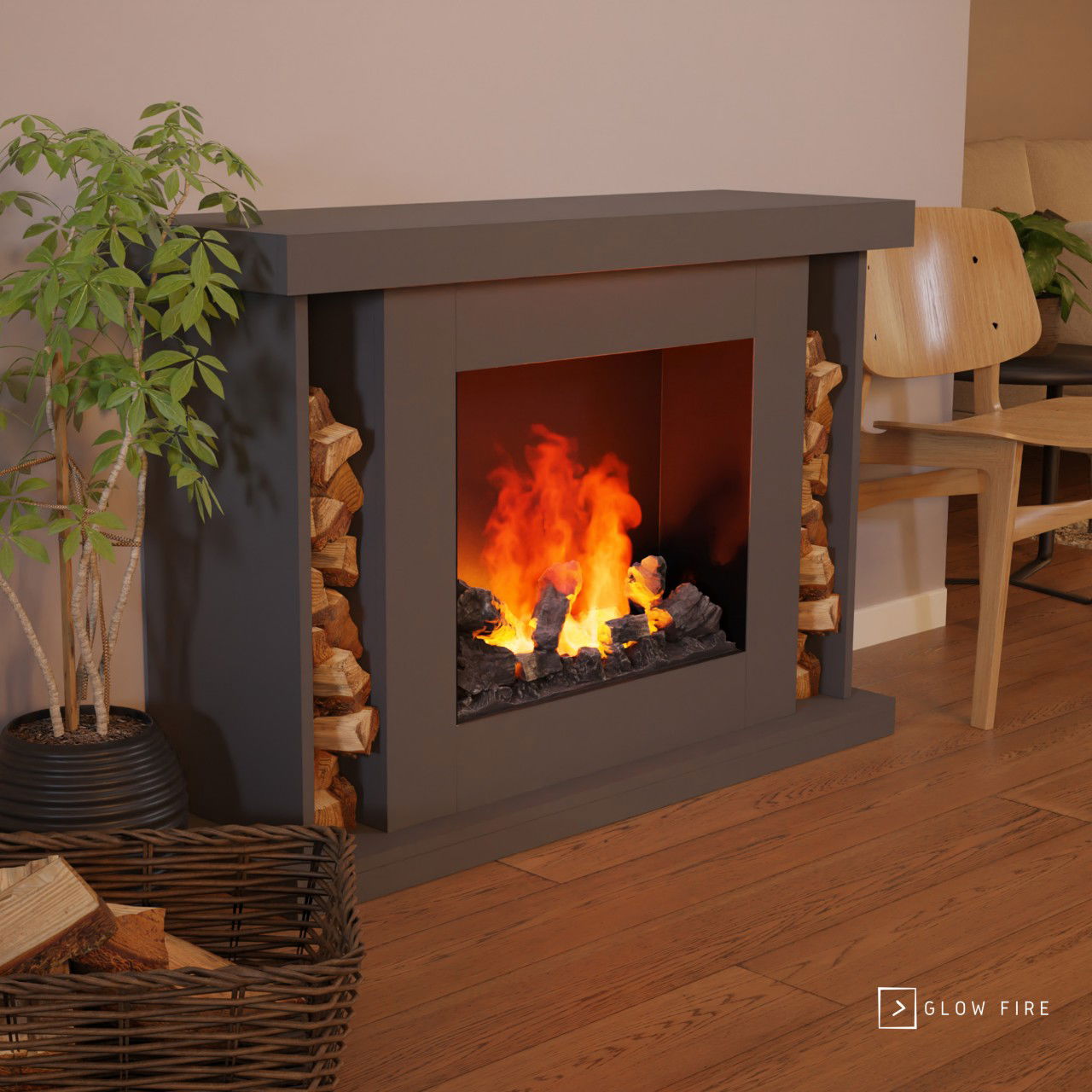 Glow Fire Ares Opti Myst Grau Elektrokamin mit Wasserdampf