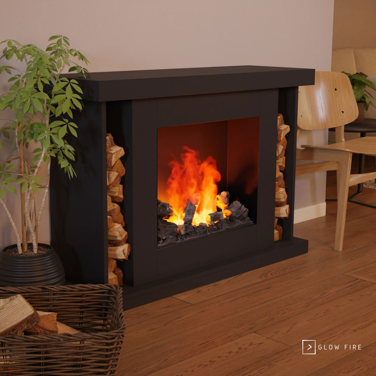 Glow Fire Ares Opti Myst Schwarz Elektrokamin mit Wasserdampf