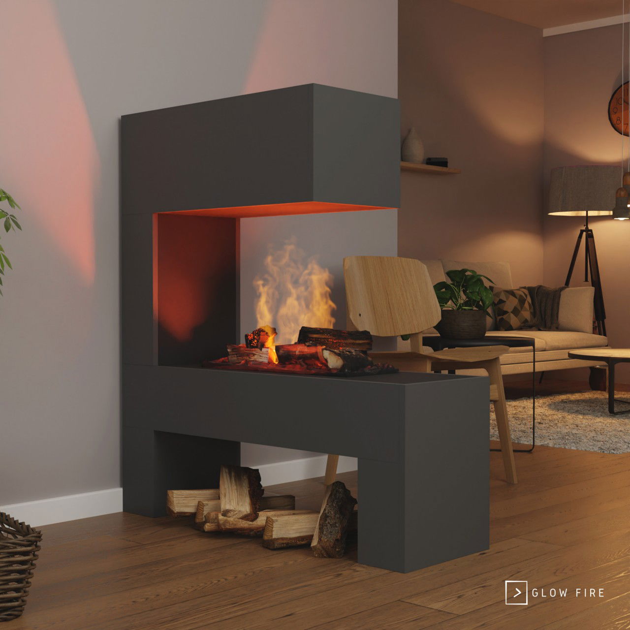 Glow Fire Mozart Elektrokamin OMC 600 mit Deluxe Echtholzdekoration