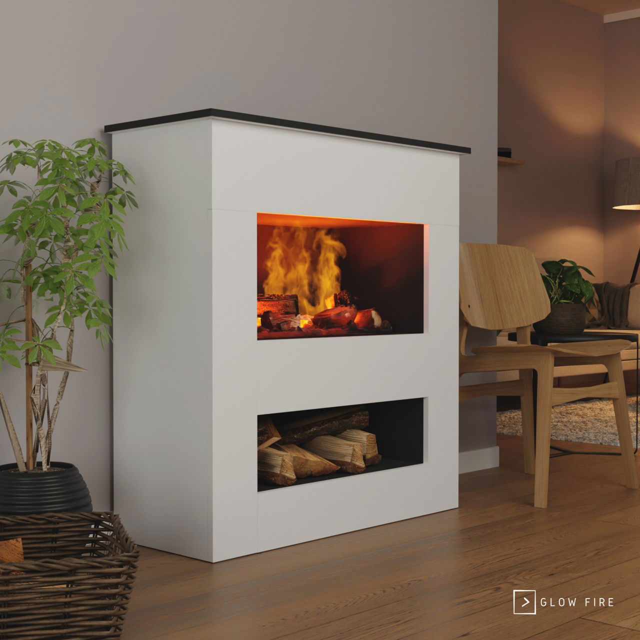 Glow Fire Brecht Elektrokamin OMC 600 mit Deluxe Echtholzdekoration