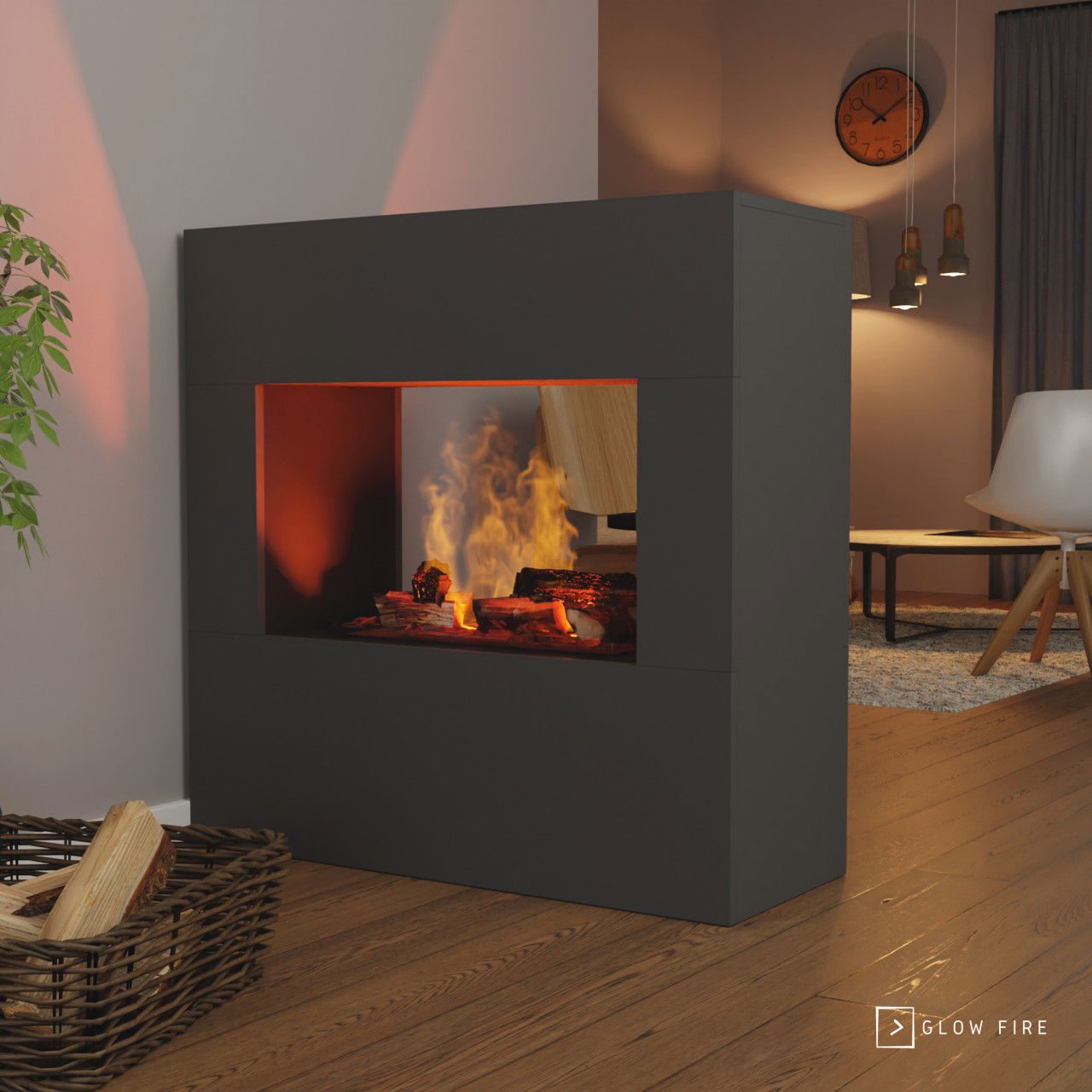 Glow Fire Goethe Elektrokamin OMC 600 mit Deluxe Echtholzdekoration