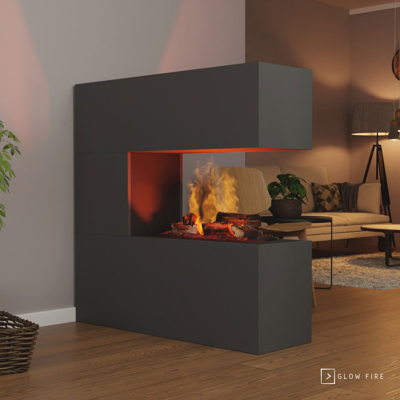 Glow Fire Schiller Elektrokamin OMC 600 mit Deluxe Echtholzdekoration