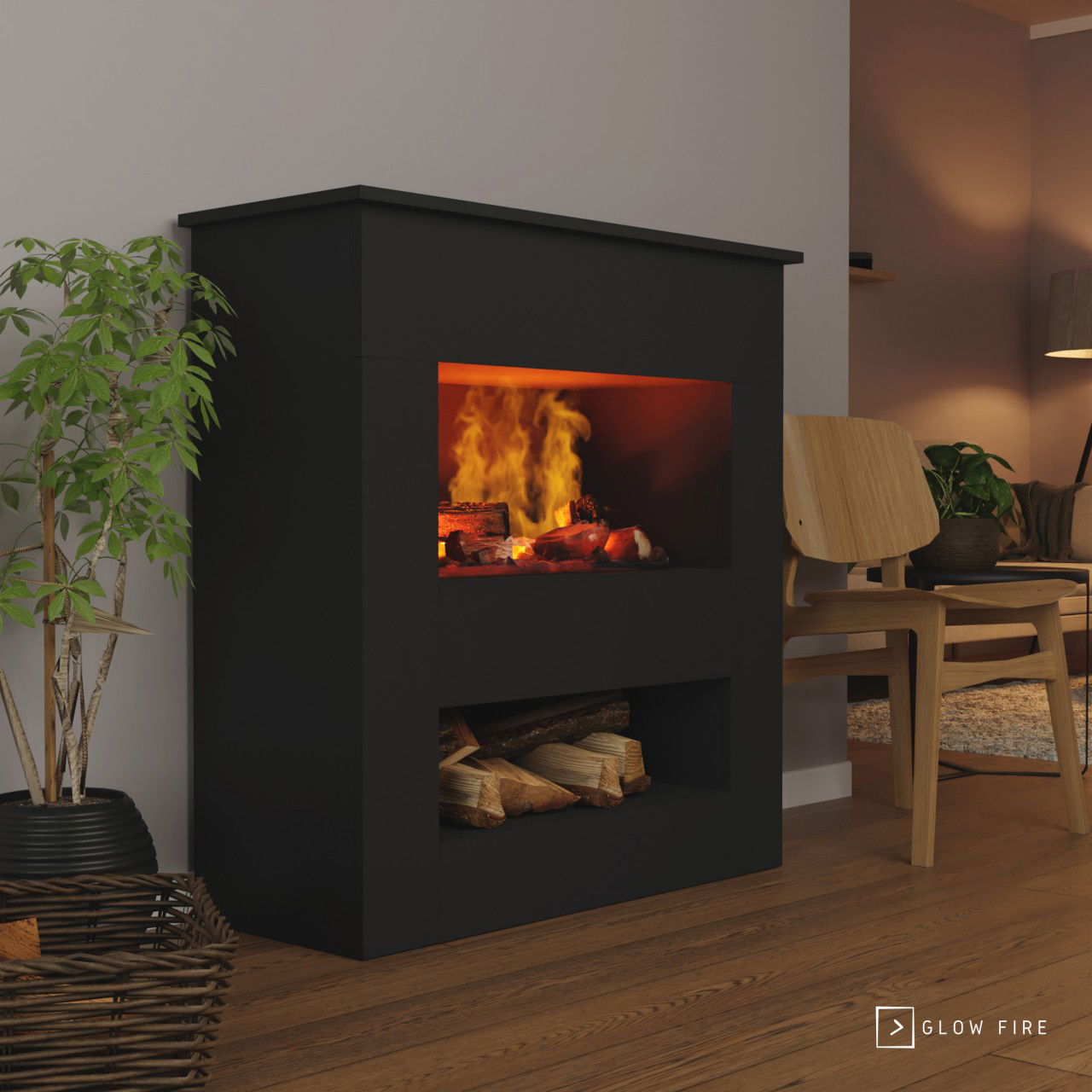 Glow Fire Brecht Elektrokamin OMC 600 mit Deluxe Echtholzdekoration