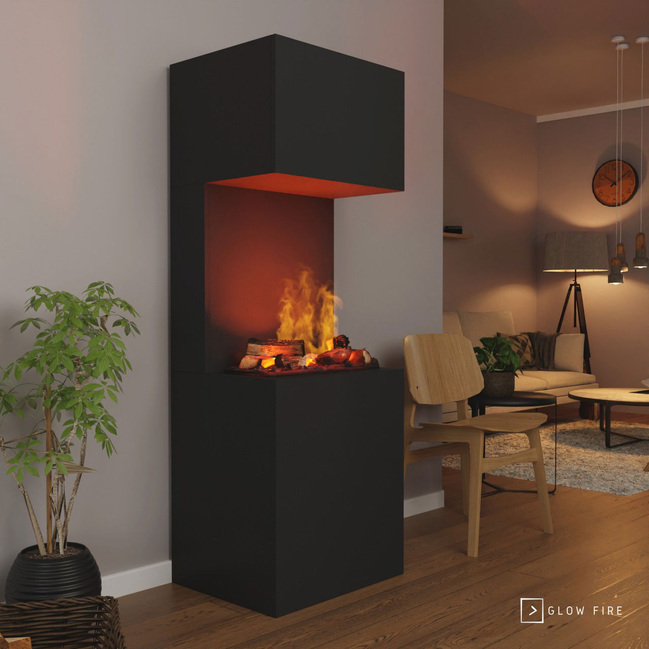 Glow Fire Beethoven Elektrokamin OMC 600 mit Deluxe Echtholzdekoration