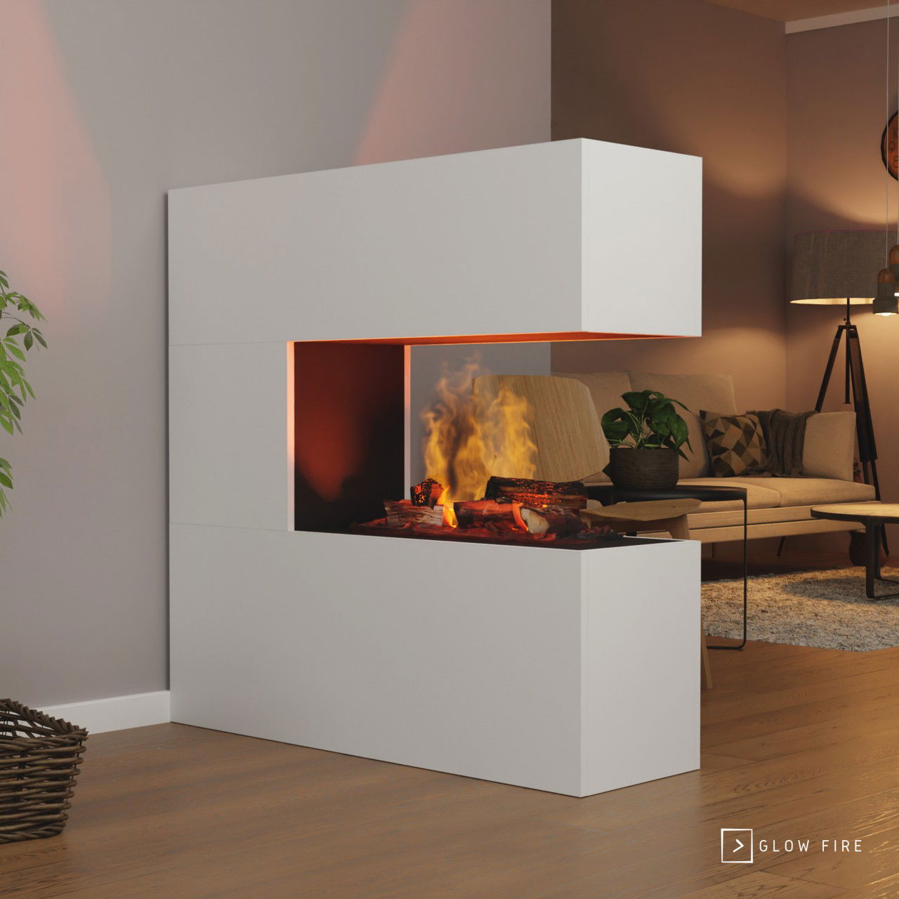 Glow Fire Schiller Elektrokamin OMC 600 mit Deluxe Echtholzdekoration