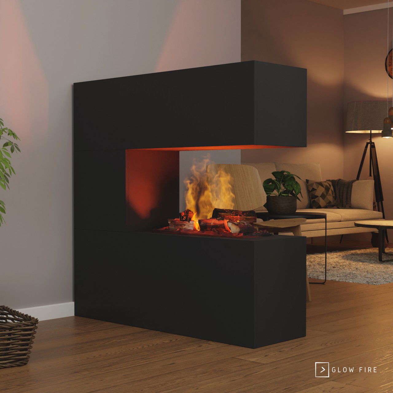 Glow Fire Schiller Elektrokamin OMC 600 mit Deluxe Echtholzdekoration