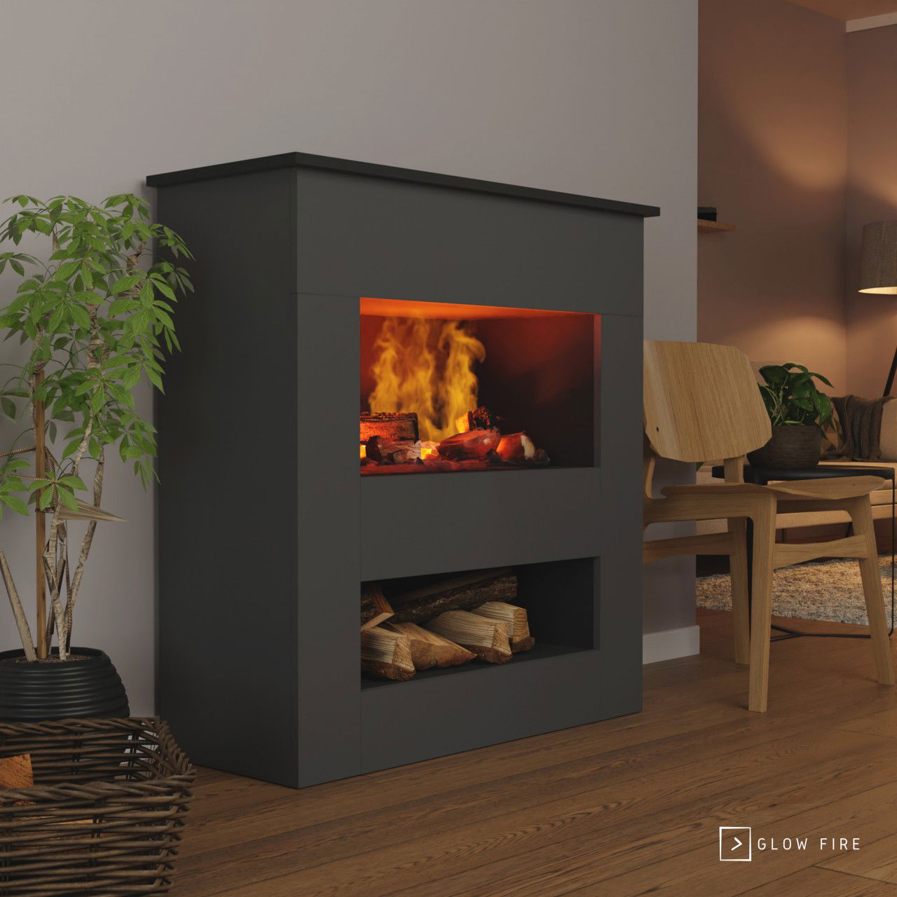 Glow Fire Brecht Elektrokamin OMC 600 mit Deluxe Echtholzdekoration