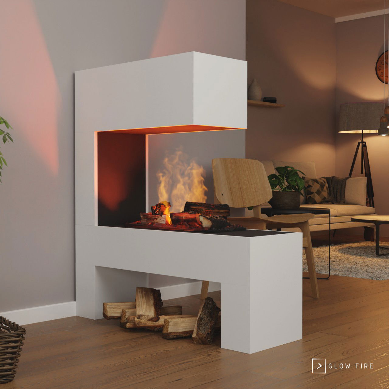 Glow Fire Mozart Elektrokamin OMC 600 mit Deluxe Echtholzdekoration