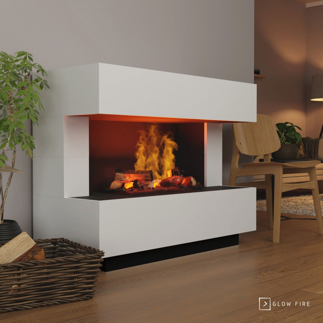 Glow Fire Kant Elektrokamin OMC 600 mit Deluxe Echtholzdekoration