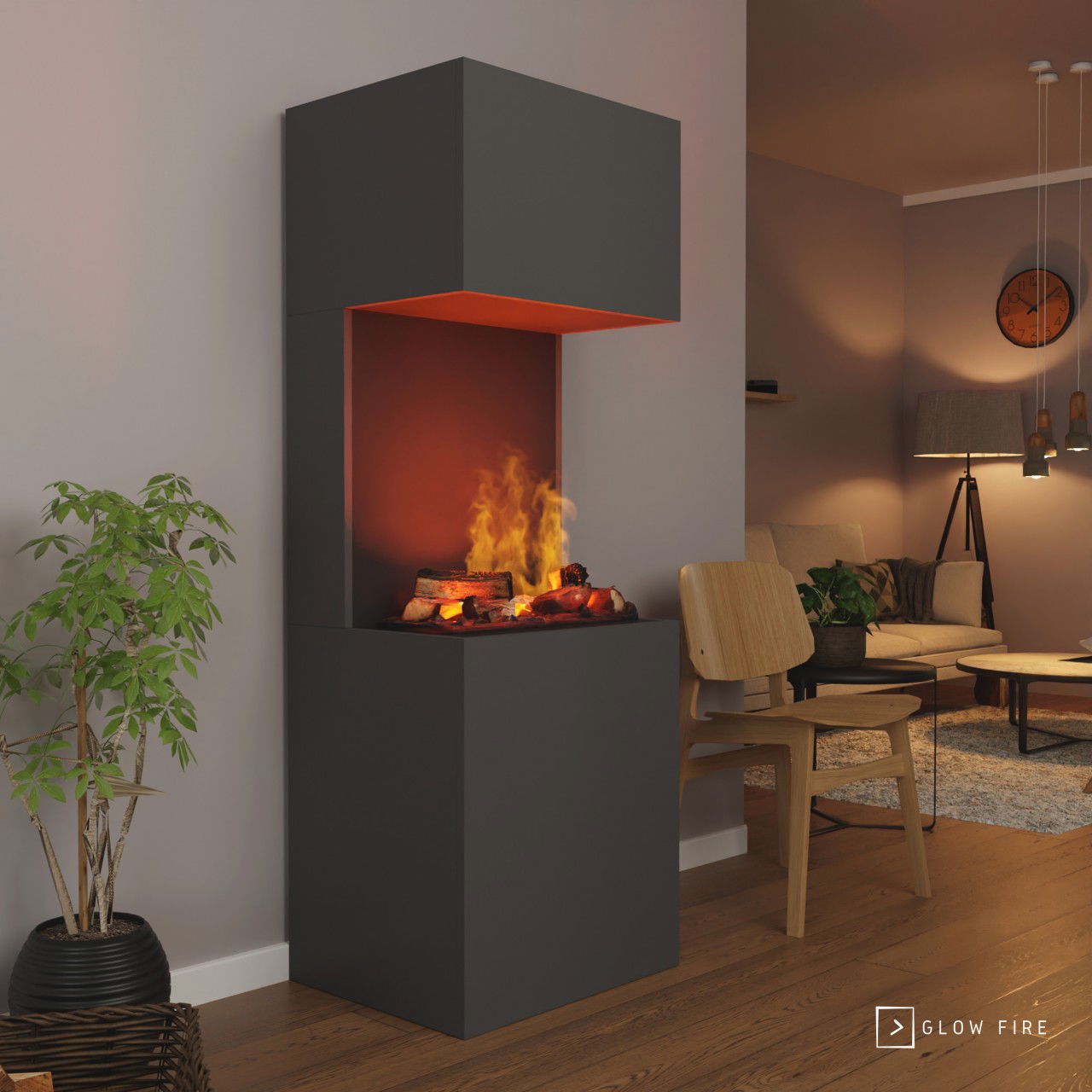Glow Fire Beethoven Elektrokamin OMC 600 mit Deluxe Echtholzdekoration
