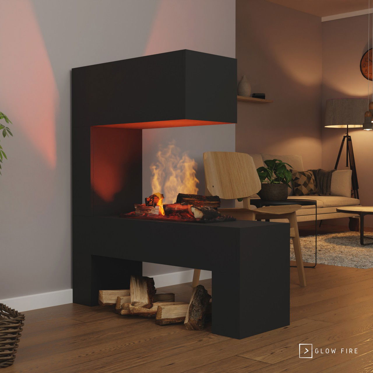 Glow Fire Mozart Elektrokamin OMC 600 mit Deluxe Echtholzdekoration