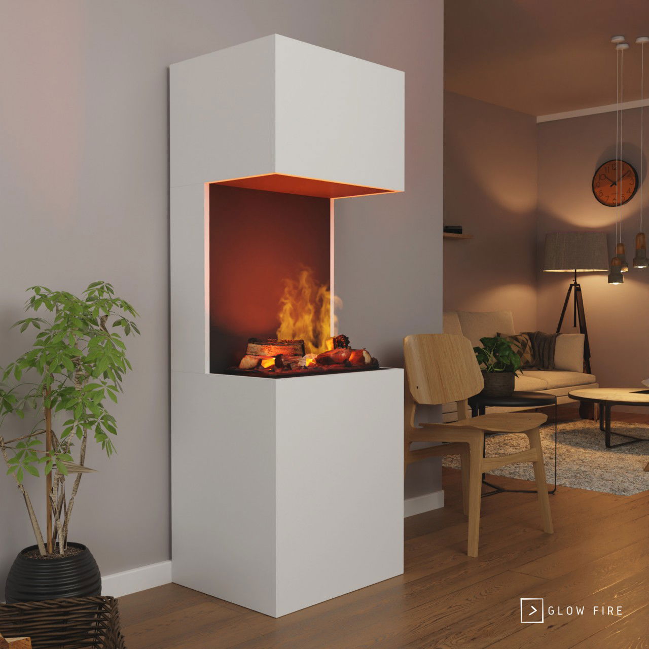 Glow Fire Beethoven Elektrokamin OMC 600 mit Deluxe Echtholzdekoration