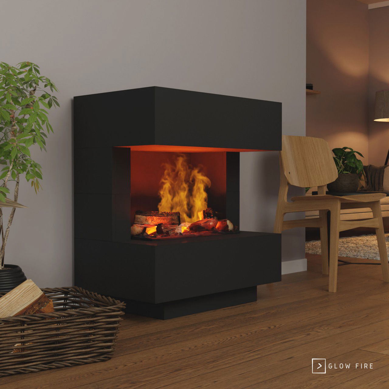Glow Fire Kleist Elektrokamin OMC 600 mit Deluxe Echtholzdekoration