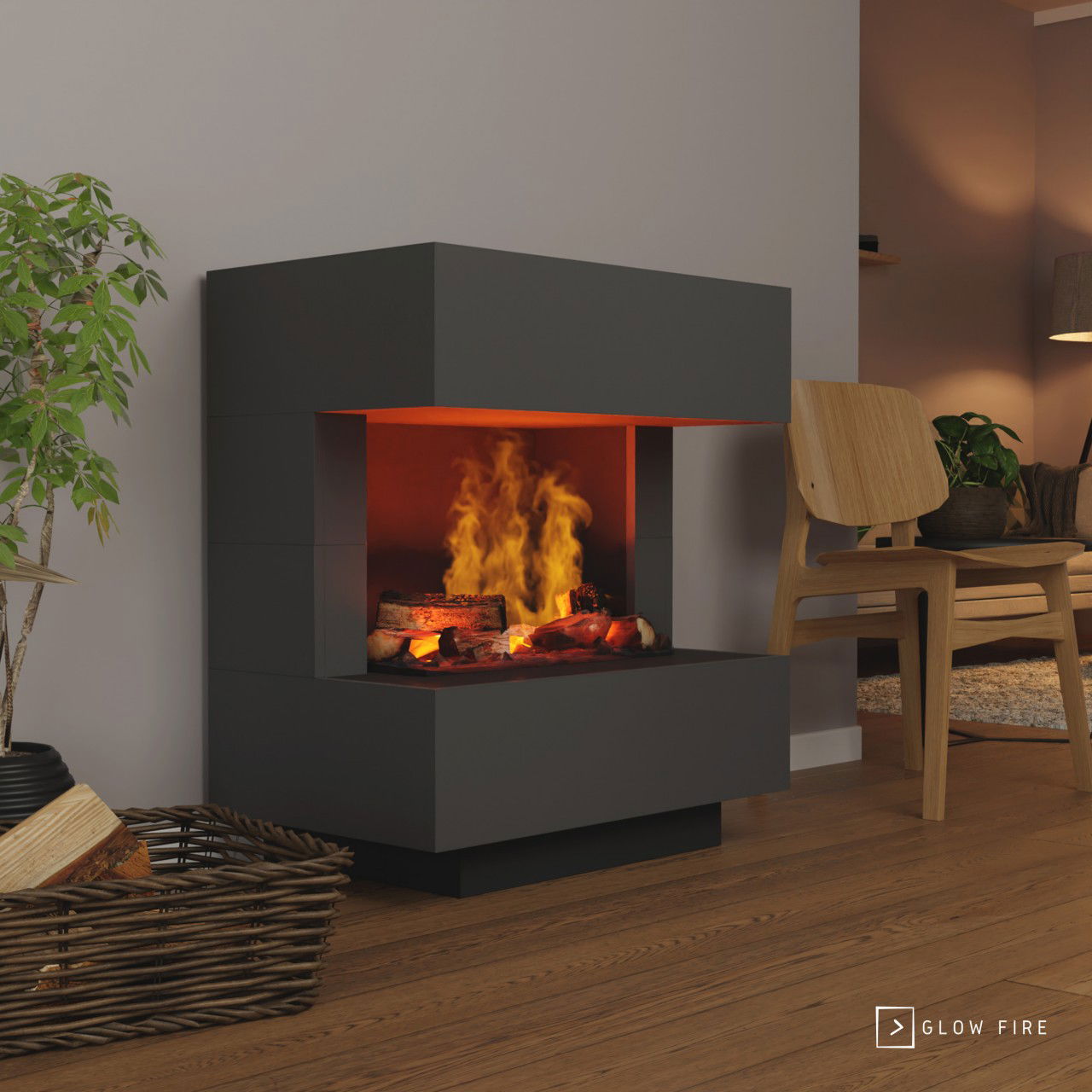 Glow Fire Kleist Elektrokamin OMC 600 mit Deluxe Echtholzdekoration