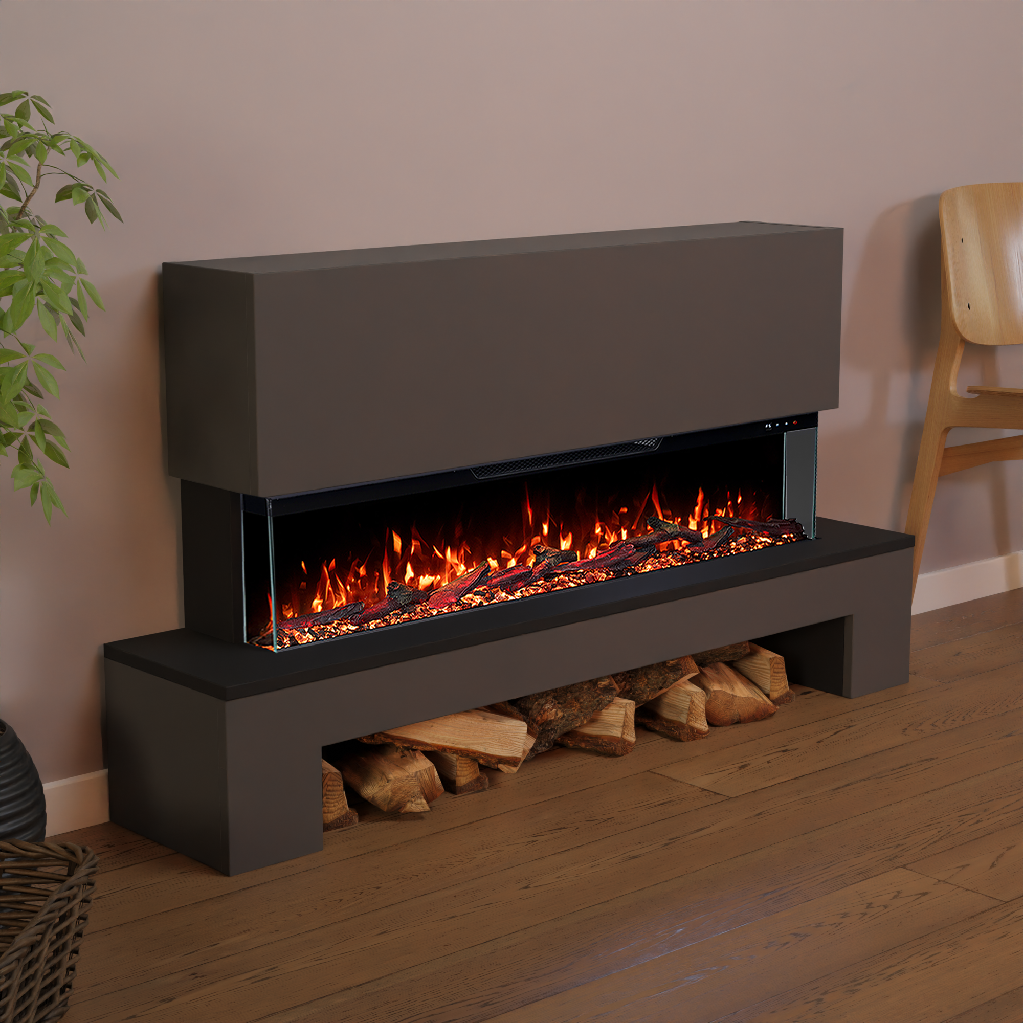 Glow Fire Cobalt mit Holzfach Standkamin Elektrokamin