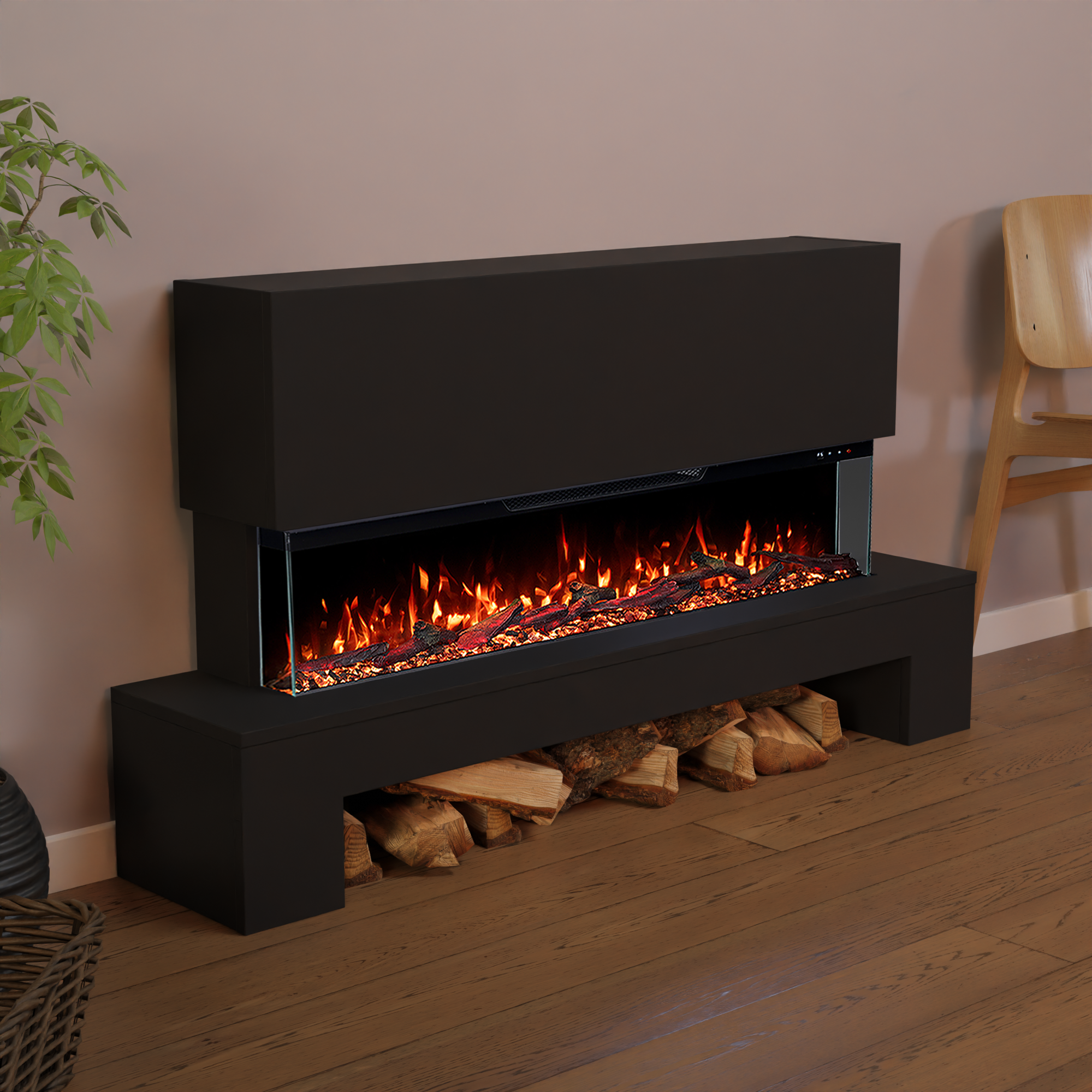 Glow Fire Cobalt mit Holzfach Standkamin Elektrokamin