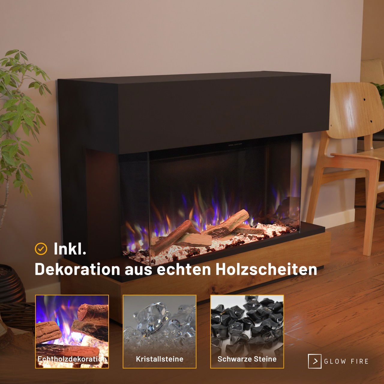 Glow Fire Curie Schwarz Elektrokamin