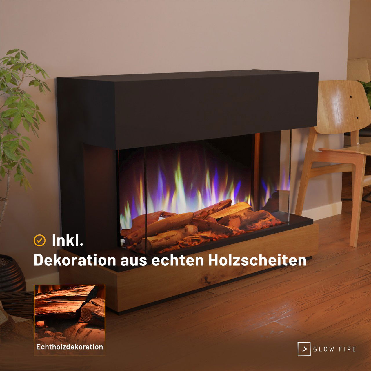 Glow Fire Curie Schwarz Elektrokamin