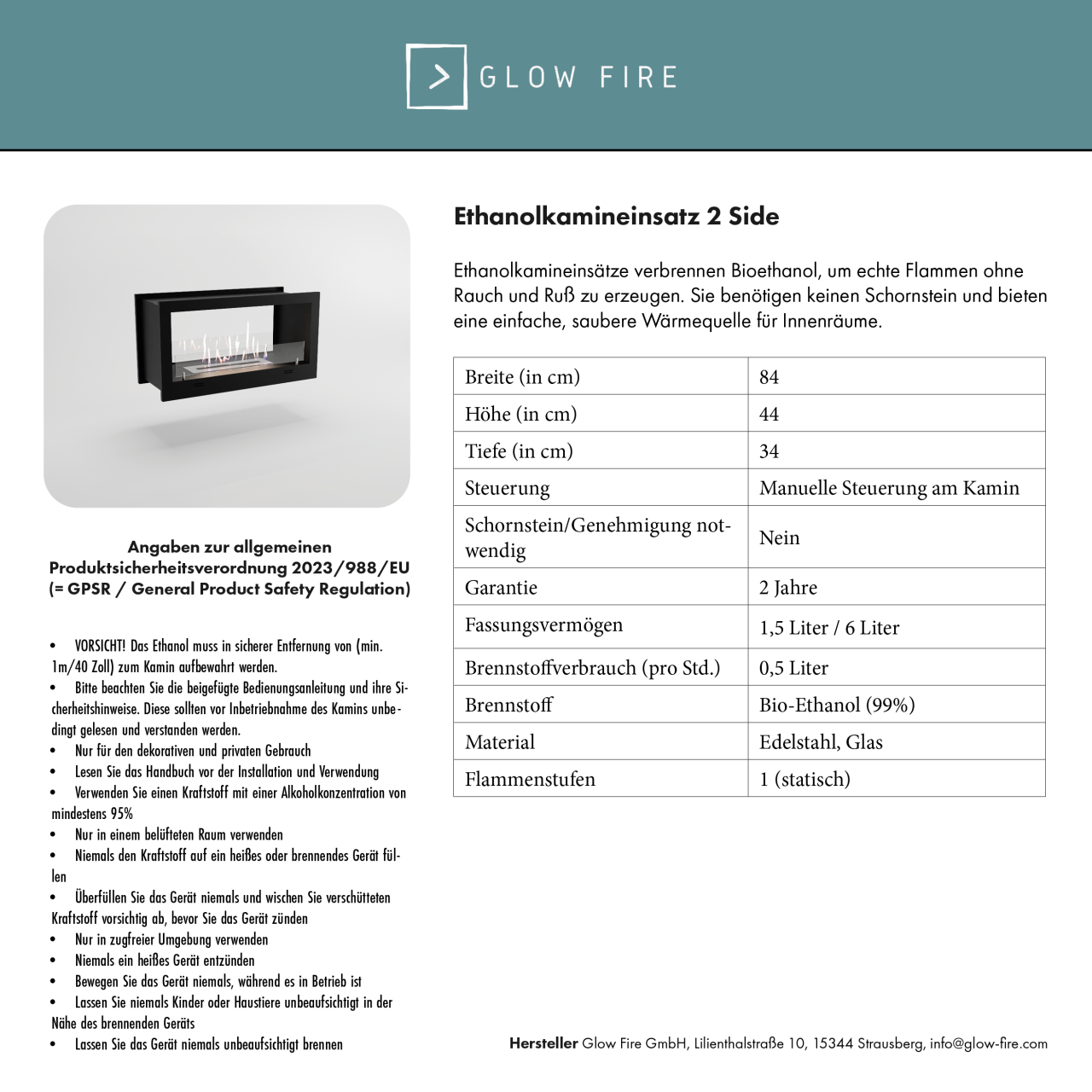 Glow Fire 2 Side Ethanol Kamin