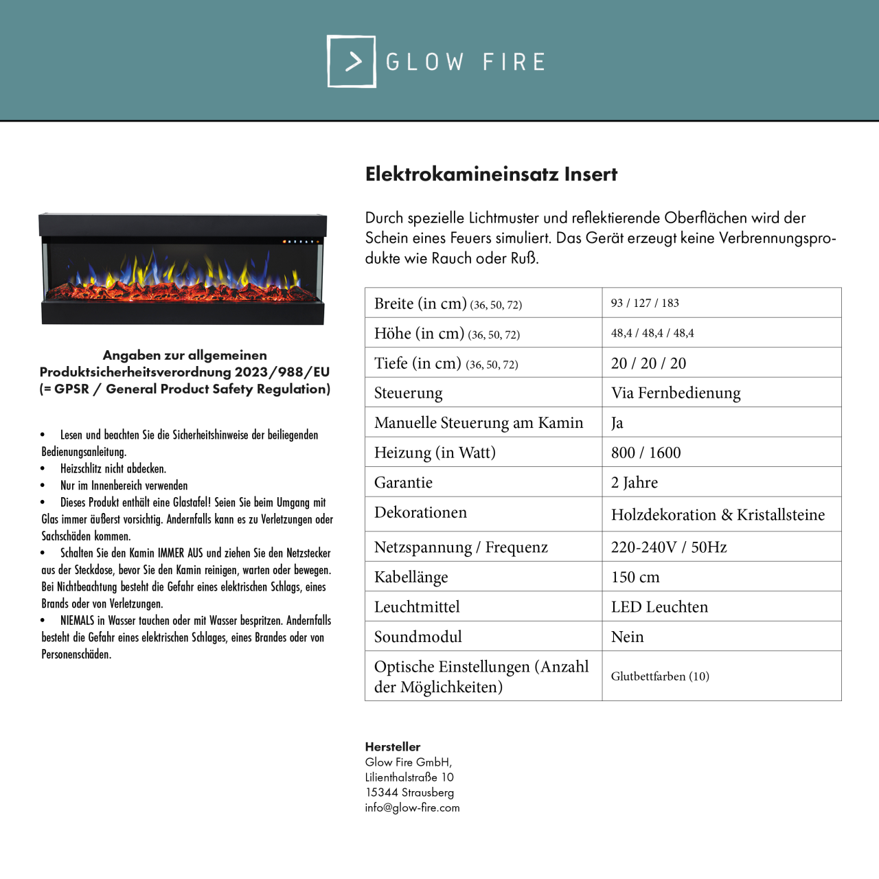 Glow Fire Insert 36 Clear Weiß Elektrokamin