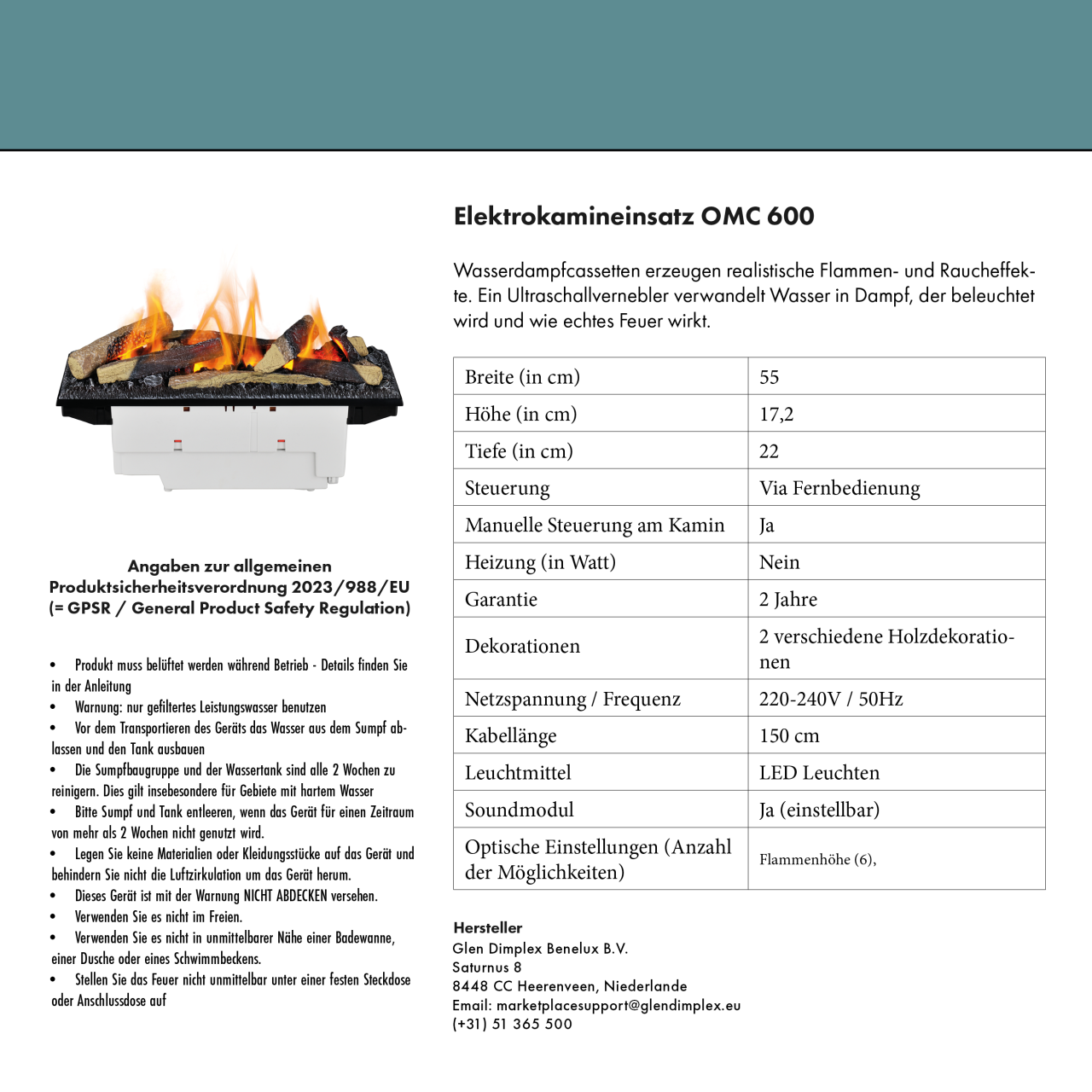 Glow Fire Kleist Weiß Elektrokamin mit Wasserdampf