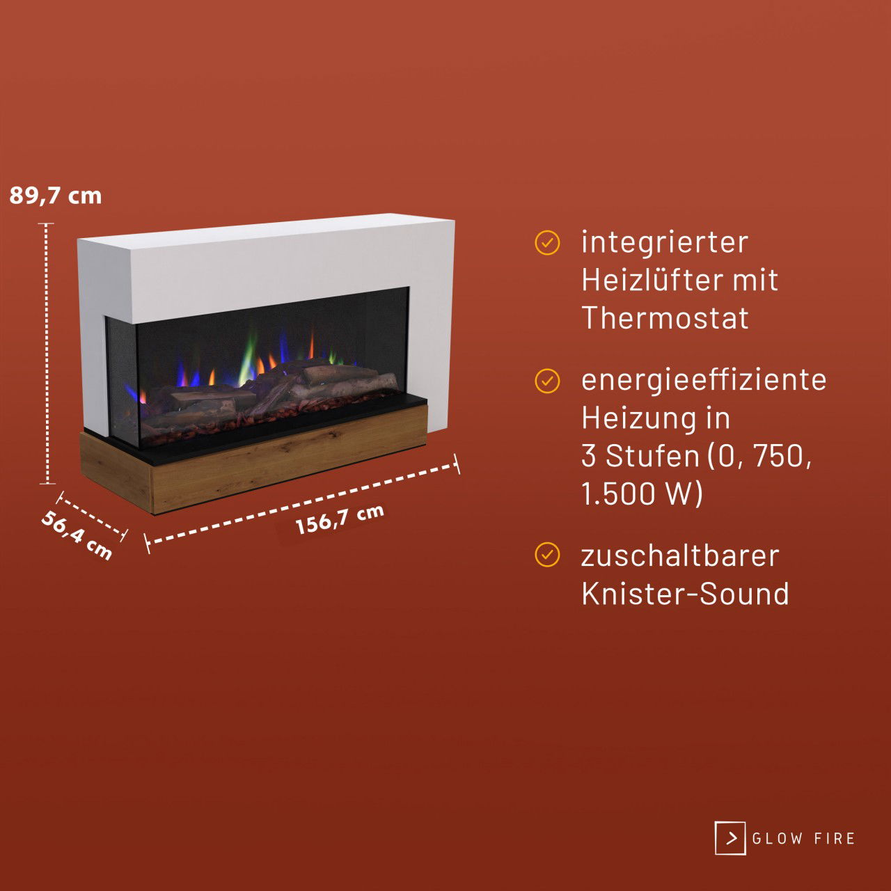 Glow Fire Einstein 50 Weiss Elektrokamin