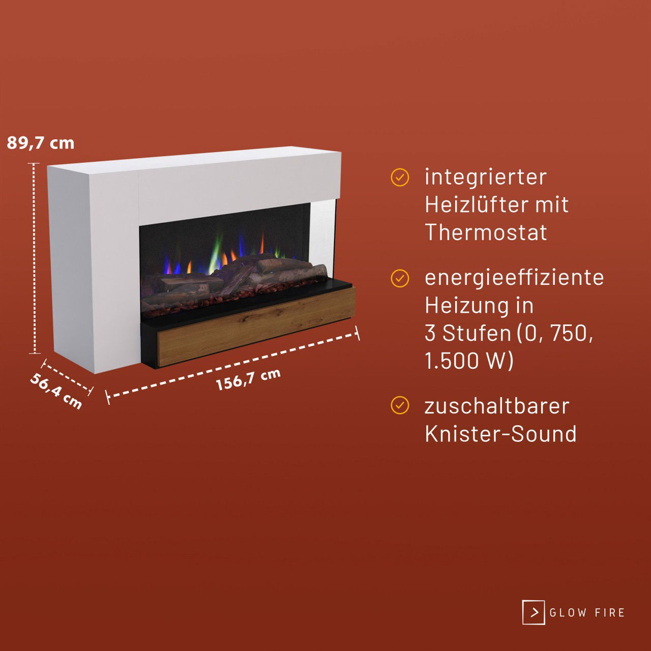 Glow Fire Einstein 50 Weiss Elektrokamin
