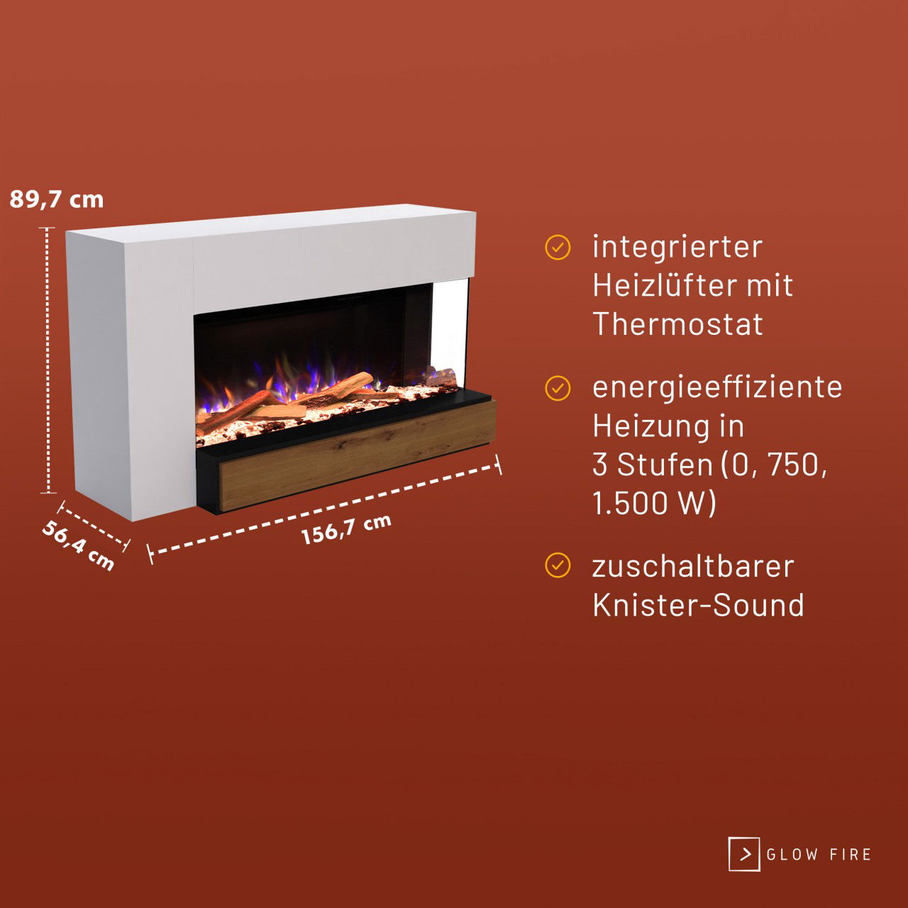Glow Fire Einstein 50 Weiss Elektrokamin