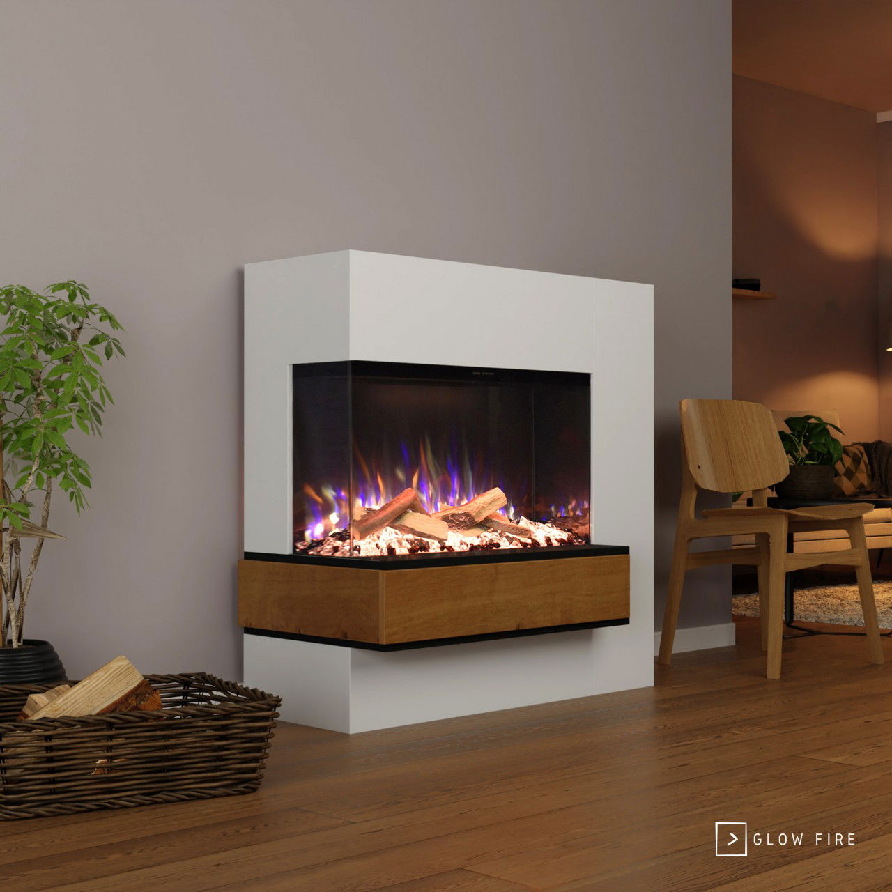 Glow Fire Einstein Hoch Linksoffen Weiß Elektrokamin