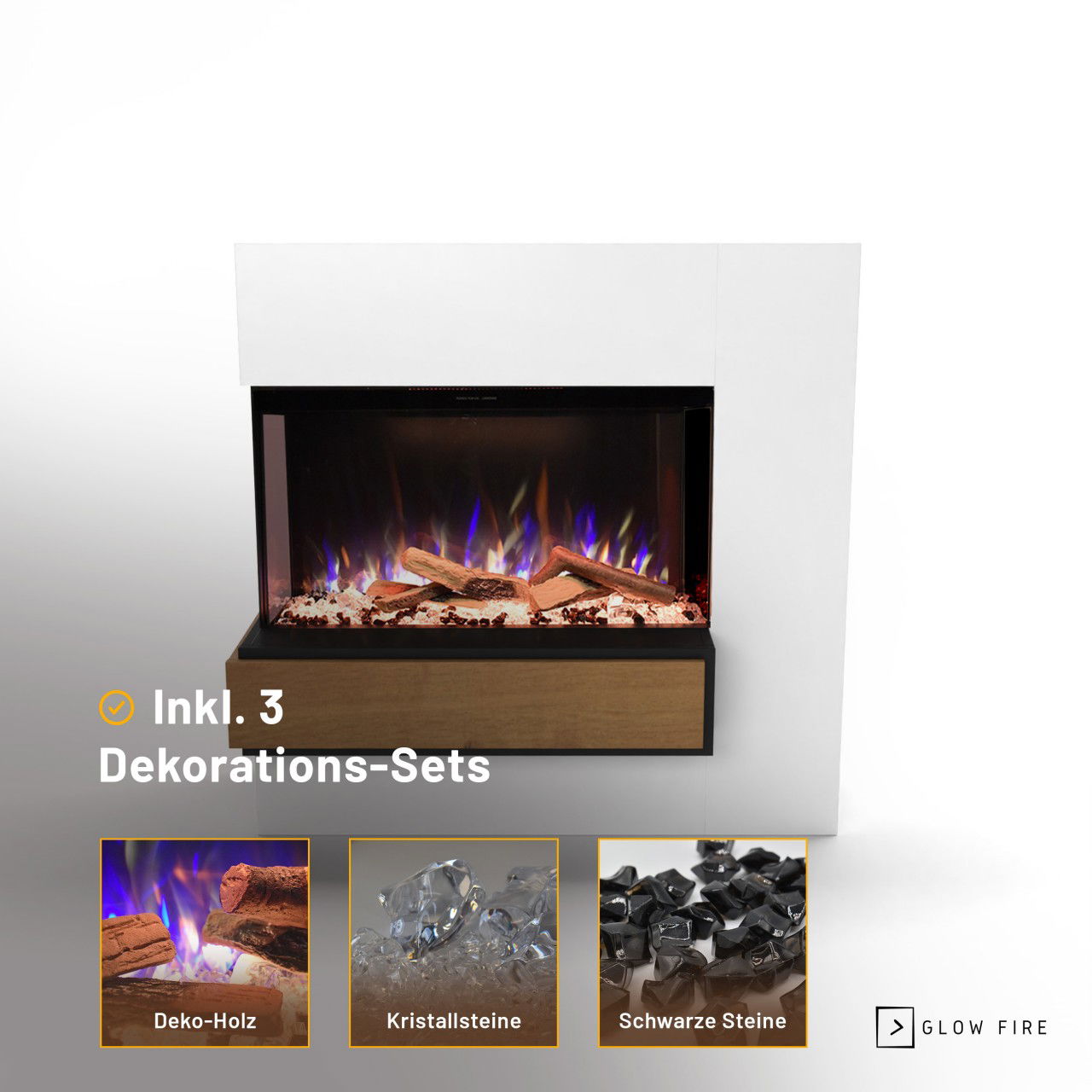 Glow Fire Einstein Hoch Linksoffen Weiß Elektrokamin