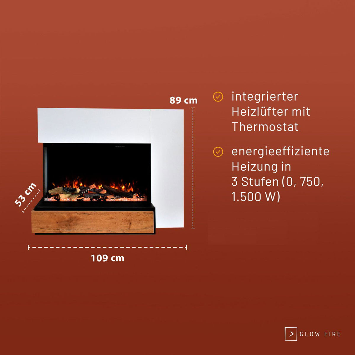 Glow Fire Einstein Linksoffen Weiß Elektrokamin