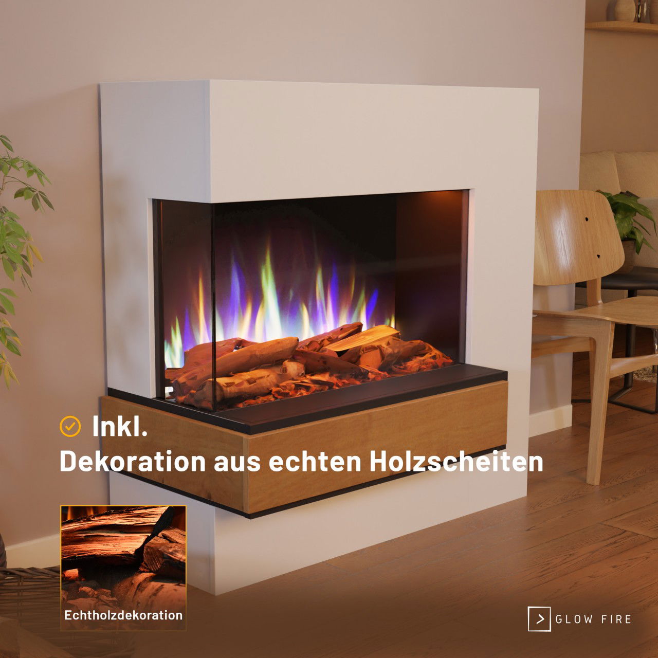 Glow Fire Einstein Hoch Weiß Elektrokamin