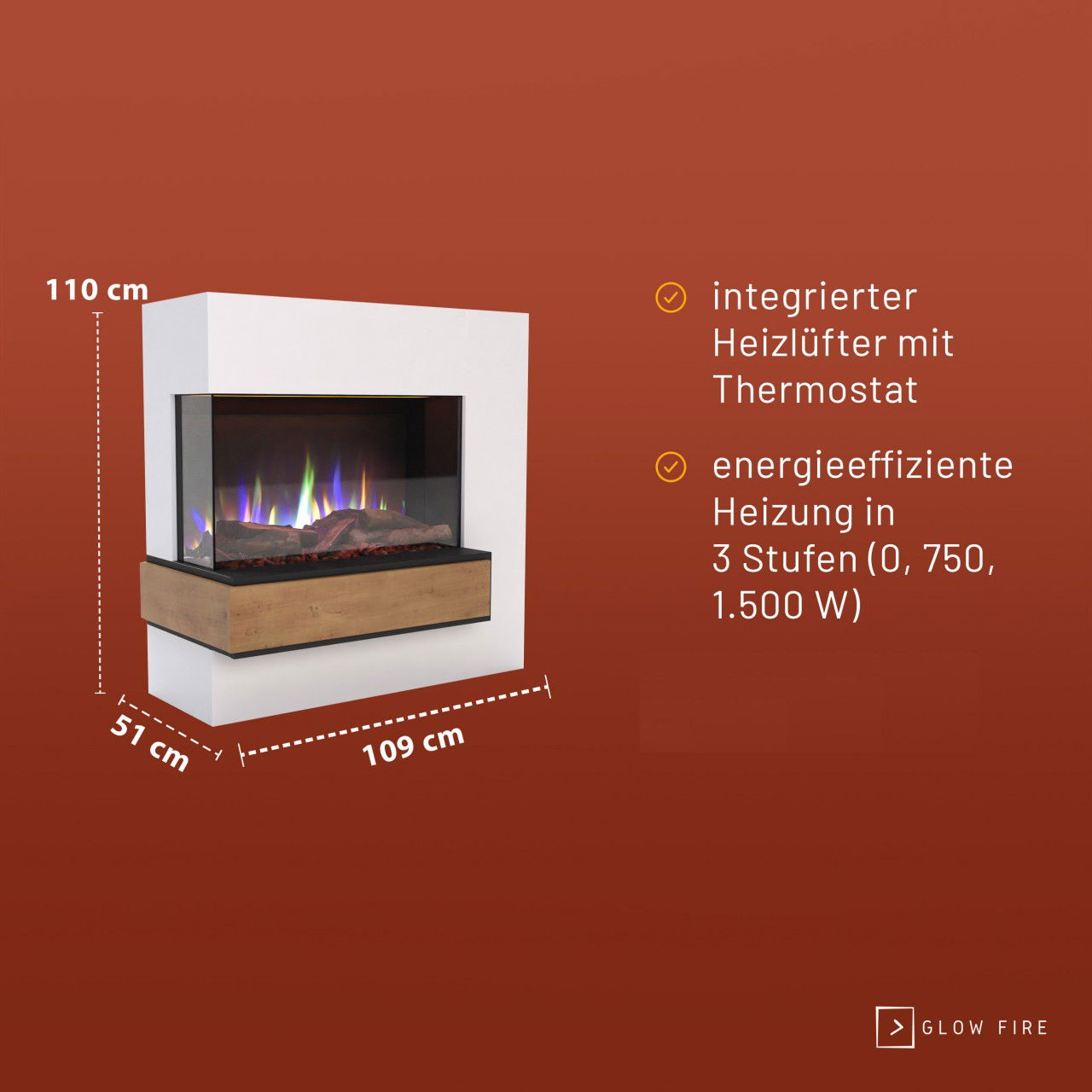 Glow Fire Einstein Hoch Weiß Elektrokamin