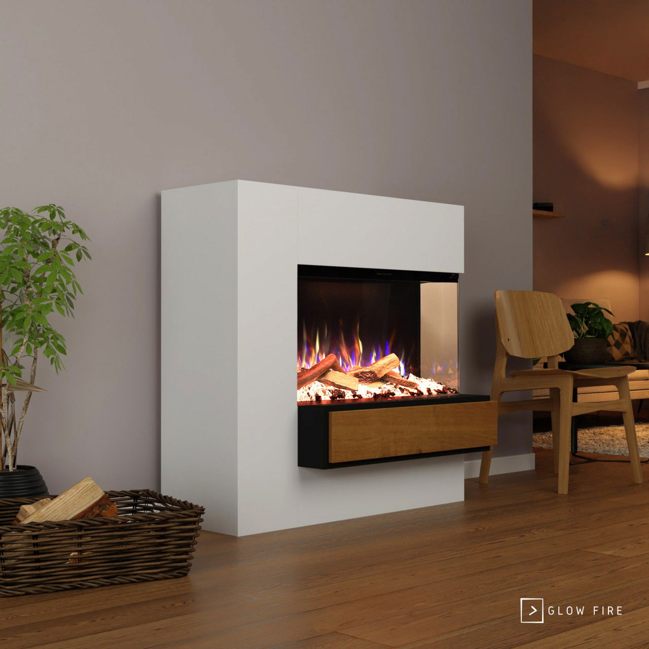 Glow Fire Einstein Hoch Rechtsoffen Weiß Elektrokamin