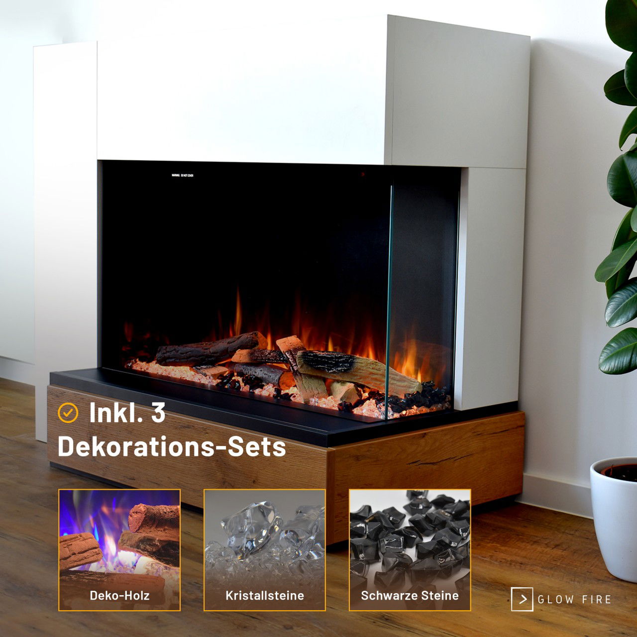 Glow Fire Einstein Weiß Rechtsoffen Elektrokamin