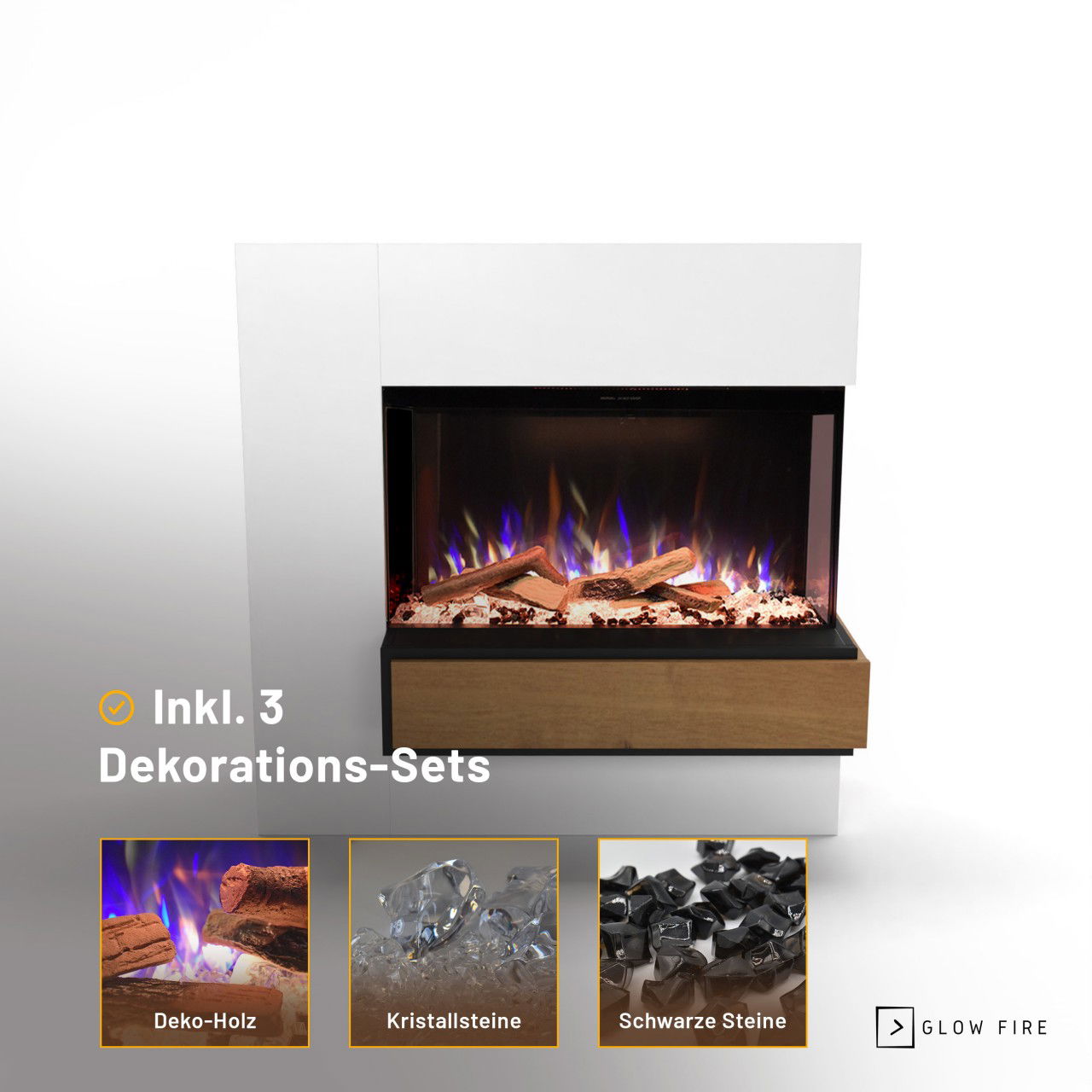 Glow Fire Einstein Hoch Rechtsoffen Weiß Elektrokamin