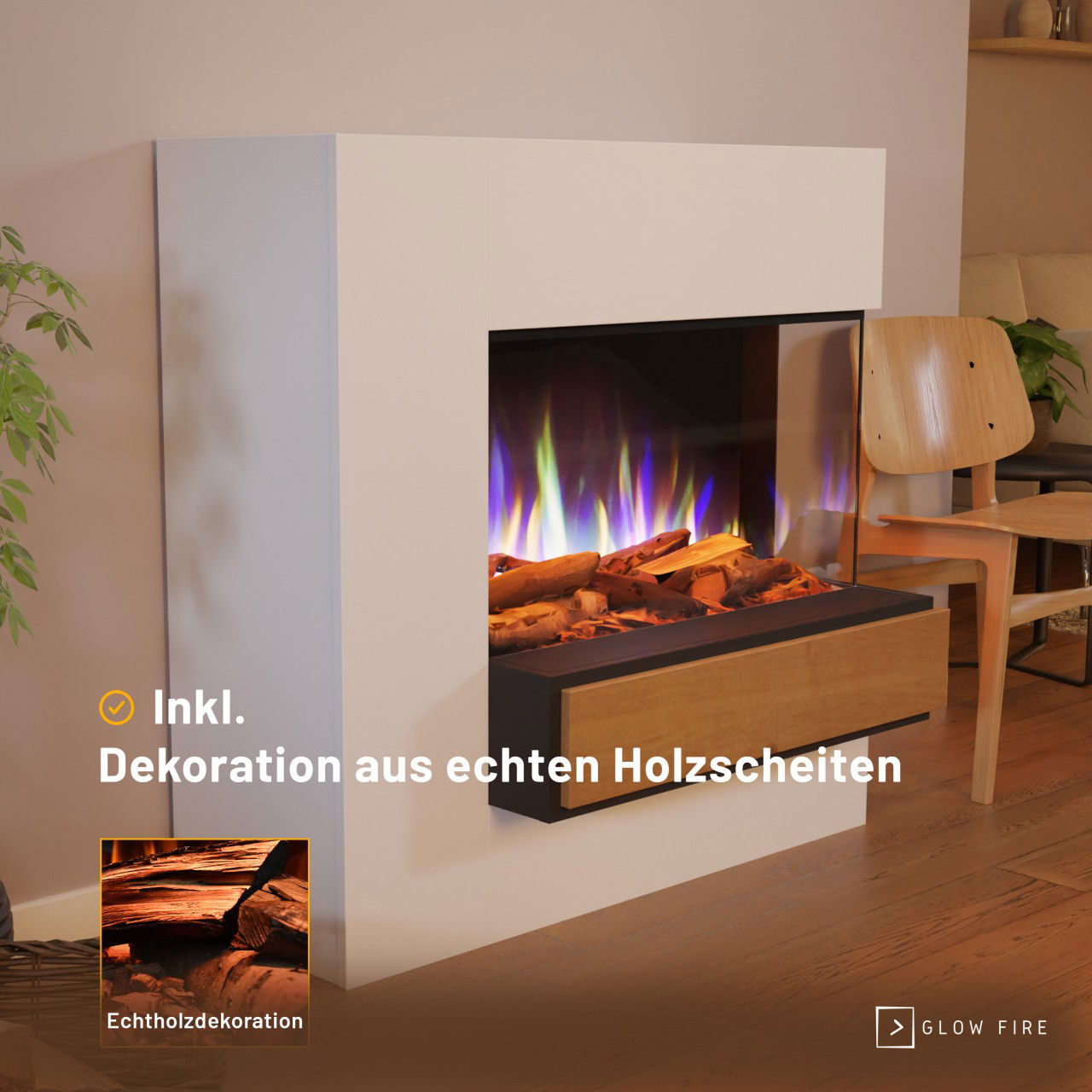 Glow Fire Einstein Hoch Weiß Elektrokamin