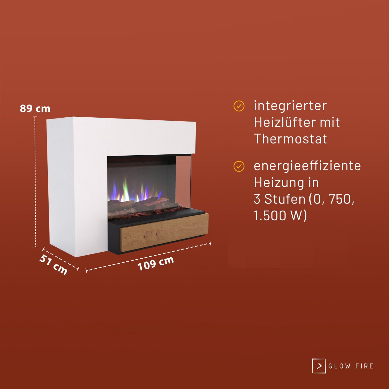 Glow Fire Einstein Weiß Elektrokamin