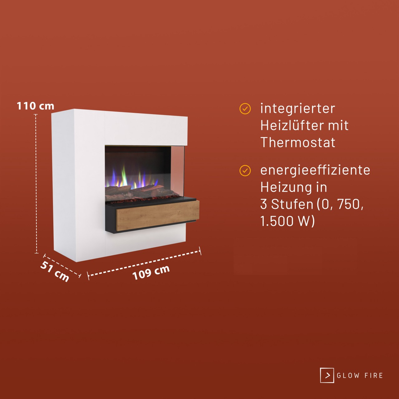 Glow Fire Einstein Hoch Weiß Elektrokamin