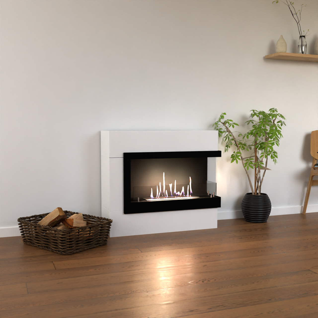 Glow Fire Halden Mini Rechts Ethanol Kamin Weiß