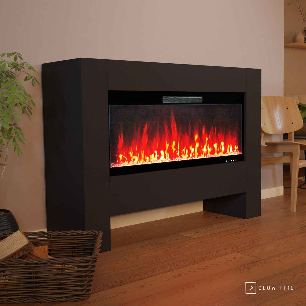 Glow Fire Inside Hermes Schwarz Elektrokamin