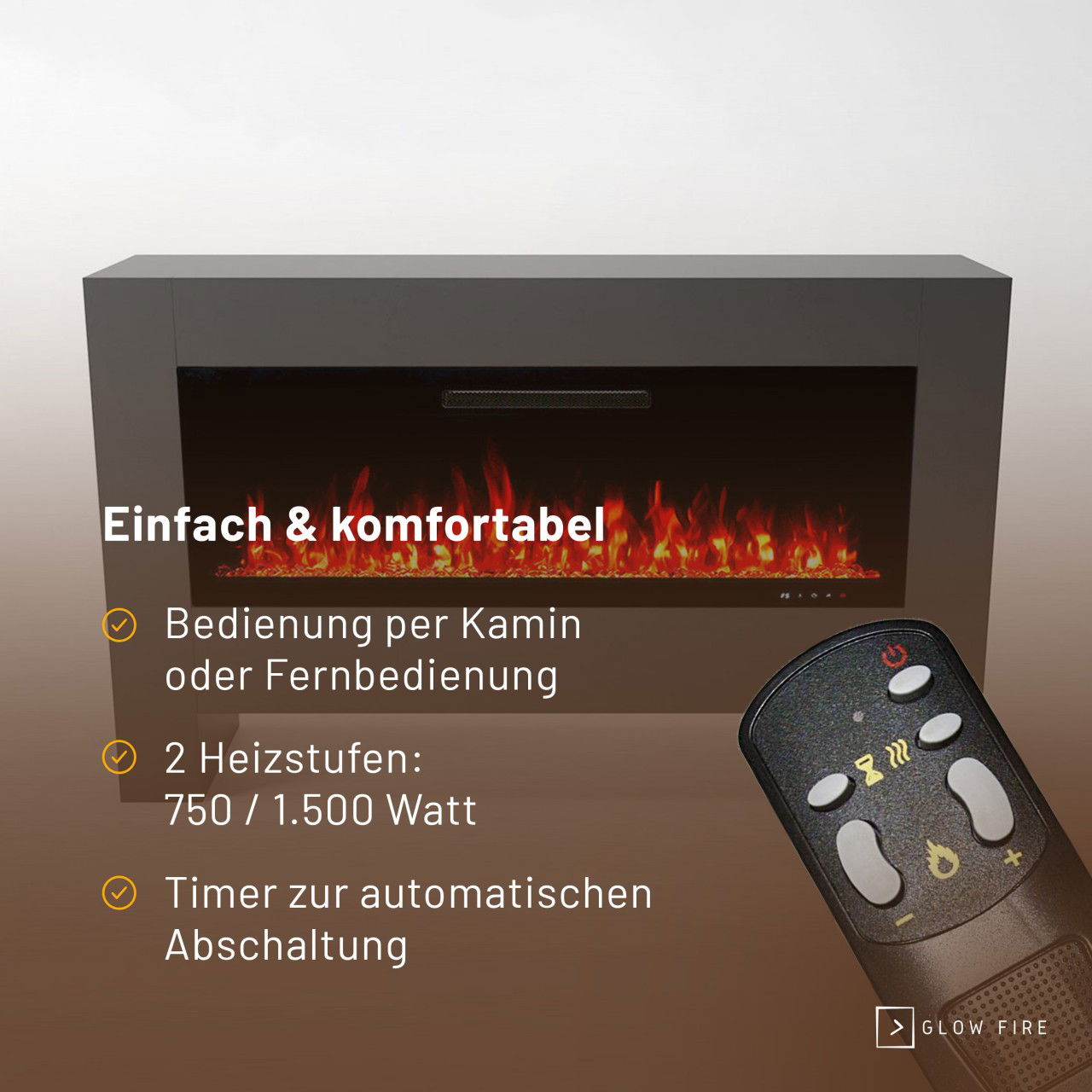 Glow Fire Inside Hermes Grau Elektrokamin