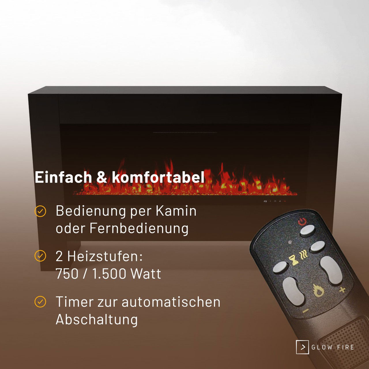 Glow Fire Inside Hermes Schwarz Elektrokamin