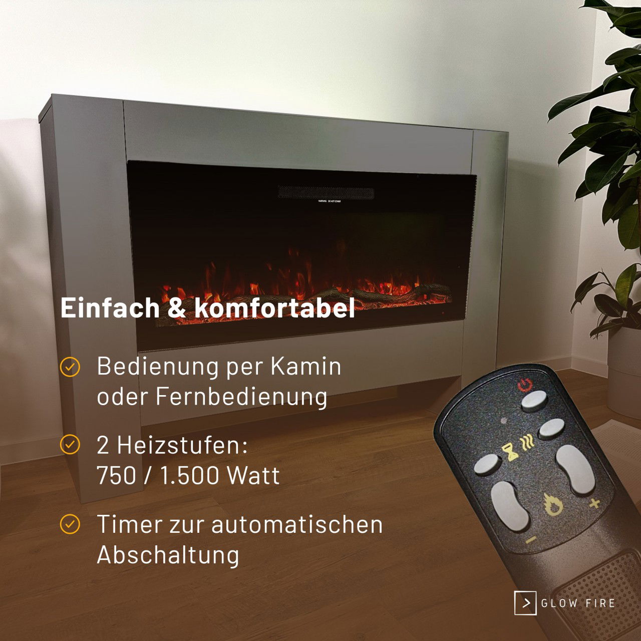 Glow Fire Inside Hermes Grau Elektrokamin