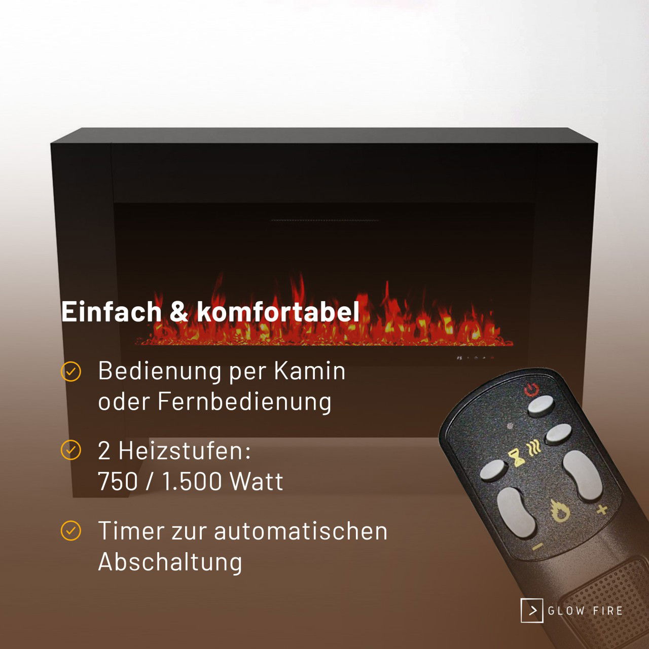 Glow Fire Inside Hermes Schwarz Elektrokamin