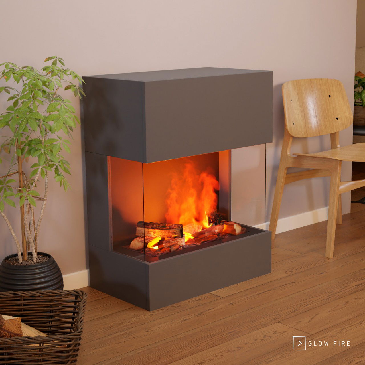 Glow Fire Kästner Elektrokamin OMC 600 mit Deluxe Echtholzdekoration