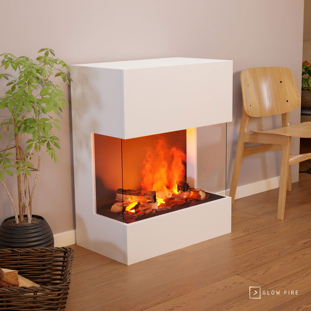 Glow Fire Kästner Elektrokamin OMC 600 mit Deluxe Echtholzdekoration