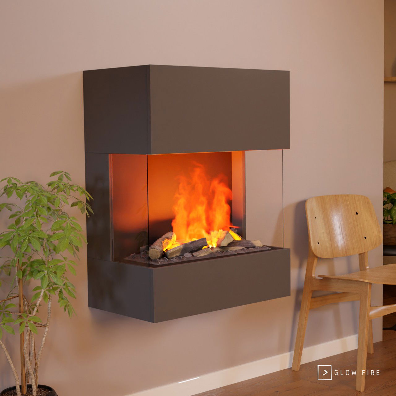 Glow Fire Kästner Grau Schwarz Elektrokamin mit Wasserdampf